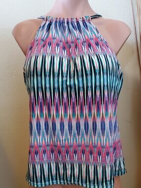 24th & Ocean Multicolor Halter Tankini Top - Pink, Blue, Teal, Purple